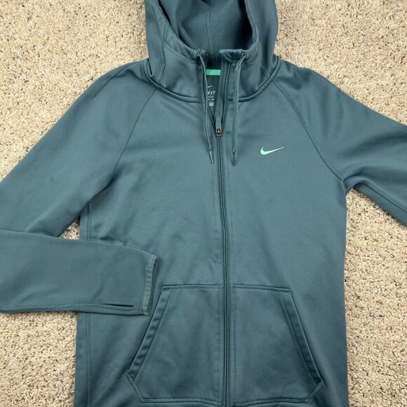 Nike Women's XS Full Zip Fleece Lined Green Blue Gray Hooded Jacket W Pockets - Picture 1 of 9